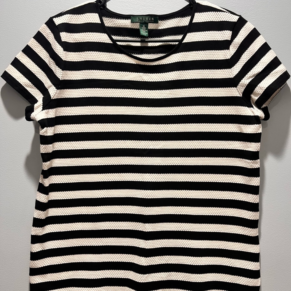 Lauren Ralph Lauren Shirt Women XL Striped 100%‎ Cotton Black White